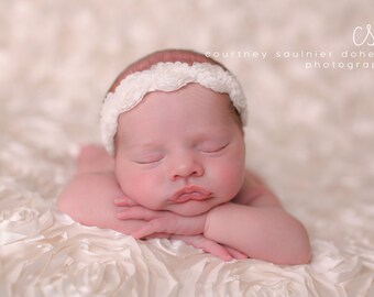 Newborn Photo Prop: Ivory Rosette Backdrop for Newborn Photo Shoot and Free Headband, 5 Colors, Newborn Photography Background, Infant Photo