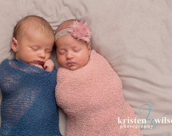 Two Knit Wraps with 2 Free Shabby Chic Headbands for Newborn Photo Shoot, Maternity Prop, Newborn Photo Prop, Infant Photography Infant Prop