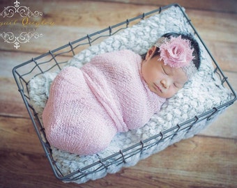 Newborn Photo Prop Set: Pink Knit Wrap and Free Headband for Newborn Photo Shoot, Maternity Wrap, Newborn Wrap, Newborn Prop, Infant Photo