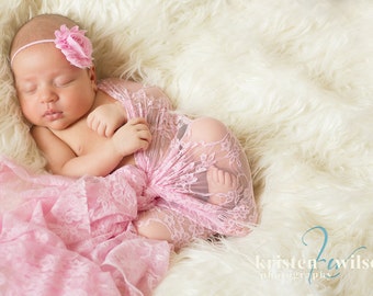 Newborn Photo Prop: Light Pink Lace Wrap for Newborn Photo Shoot, Newborn Photography, Infant Photo Prop, Stretch Lace Wrap, Infant Photo