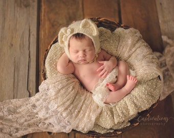 Newborn Photo Prop: Champagne Stretch Lace Wrap for Newborn Photo Shoot, Newborn Wrap, Infant Wrap, Many Colors and Styles Available