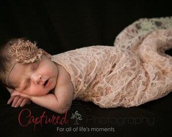 Baby Pink Lace Wrap with A Scalloped Edge for Newborn Photo Shoot, Photo Prop, Newborn Wrap, Infant Wrap