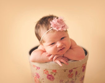 CONVO Me ABOUT SALE: Dusty Rose Shabby Chic Headband for Newborn Photo Shoot, Newborn Headband, Toddler Headband, Photo Prop