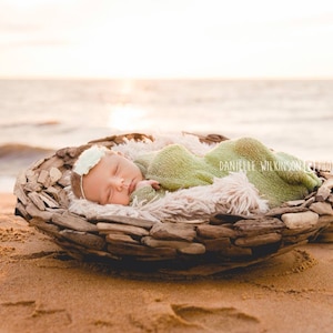 Newborn Photo Prop Set: Sage Knit Wrap with Free Headband for Newborn Photo Shoot, Maternity Prop, Newborn Photography Wrap, Infant Photo