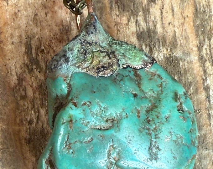 Handmade Turquoise Pendant – Southwestern Style Jewelry – Natural Hubei Turquoise Necklace – Crafted in Arizona cab1-8
