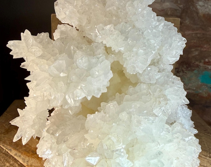 White Aragonite Crystal Cluster – Raw Mexican Mineral Specimen, 8 Inch Décor