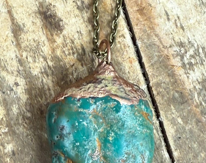 Handmade Turquoise Pendant – Southwestern Style Jewelry – Natural Hubei Turquoise Necklace – Crafted in Arizona cab1-8