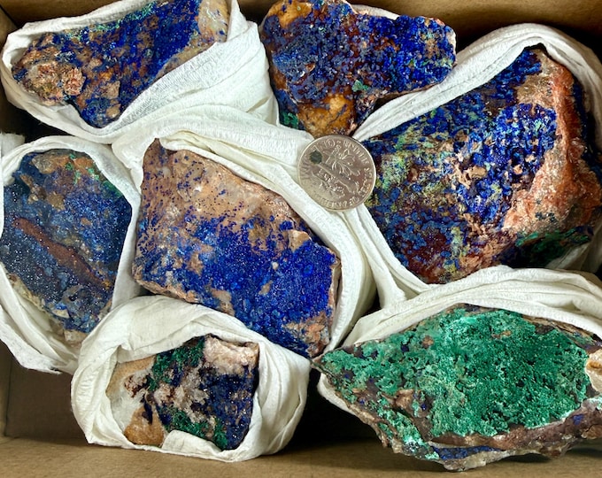 7 pcs Flat Azurite ,malachite Specimen, Brilliant Blue Azurite Crystals, Raw Mineral Specimens