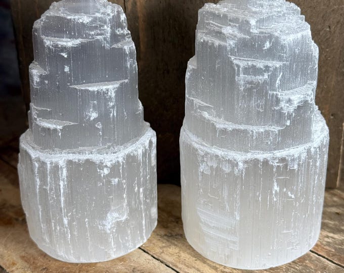 Selenite/Satin Spar Tower 4-4.2" Tall Skyscraper Healing Crystal Stone  Selenite Stone box3