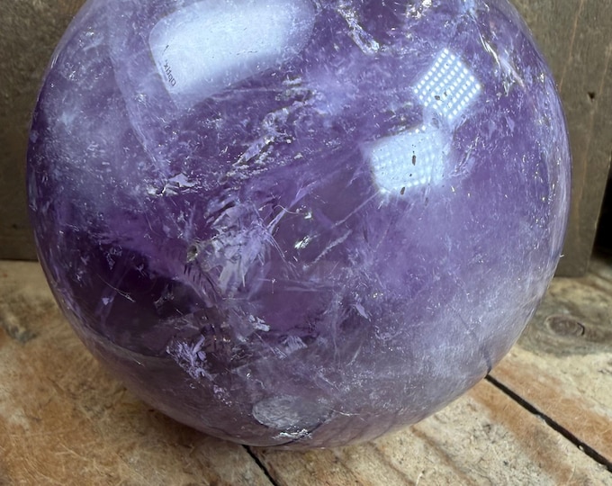 Brazilian Amethyst Sphere, Natural Stone Imperfections (75mm, 1.9 lbs)