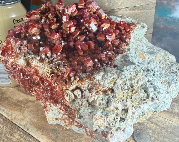big Red Vanadinite Crystal Cluster on Matrix – Moroccan Specimen, Collector Mineral (8 inch)