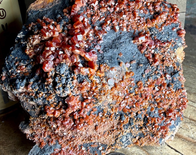 Vanadinite Crystals – Sparkling Red Vanadinite on Matrix, Specimen, Collectible Crystal from Morocco, 5 inch