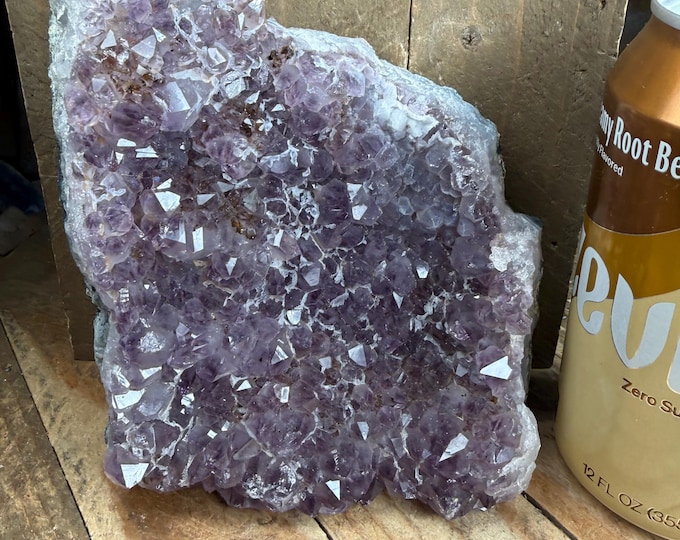 Standing Amethyst Cluster, Brazilian Druzy Geode with Cut Base  Crystal for Display  5 inch