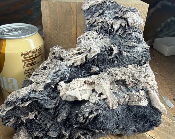 big Hematite with Manganese Oxide Coating – Unique Black Metallic Crystal Specimen | Natural Mineral  – Morocco  8 inch 5.6 lbs