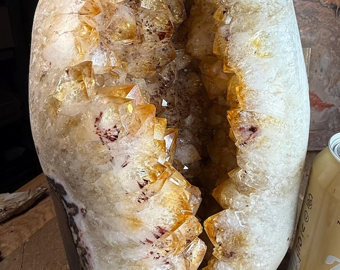 Polished Citrine Crystal Druzy Cluster Display Specimen, Home Decor, 10x6 inches 13.6 lbs