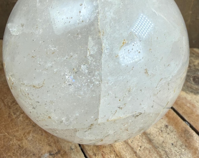 Clear Quartz Crystal Sphere, Natural Stone Ball, Madagascar, Pits and Cracks (67mm)