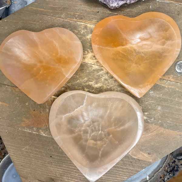 Selenite "Charging" Heart Bowl Orange Crystal Stone Reiki CHARGED Healing Cleansing, Orange Heart Bowl