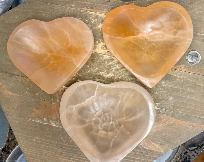 Selenite "Charging" Heart Bowl Orange Crystal Stone Reiki CHARGED Healing Cleansing, Orange Heart Bowl ROW2-2