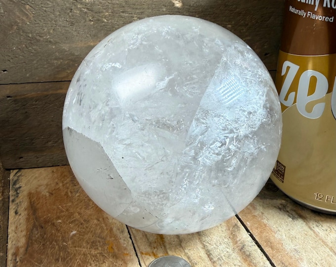 QUARTZ Sphere Natural Stone ,  Quartz Crystal Sphere  Clear Quartz Crystal natural stone at may have pits and cracks 80mm
