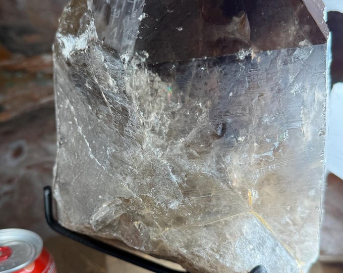 Massive Smoky Quartz Crystal on Metal Stand – Brazilian Smokey Quartz Point, Raw Healing Crystal, Large Home Décor Stone, Display, top4