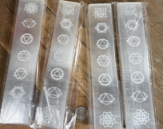Polish SELENITE FLAT BAR, Polished White Selenite Bar Symbols Etched Mandala Satin Spar Crystal 7.5 inches in Length Wholesale ,A096