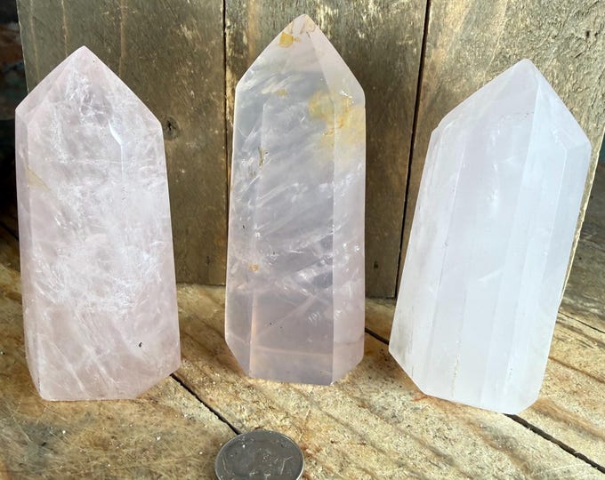 3 pcs Polished Rose Quartz Crystal Point, Natural Stone Towers (2.8-3.3 inch)