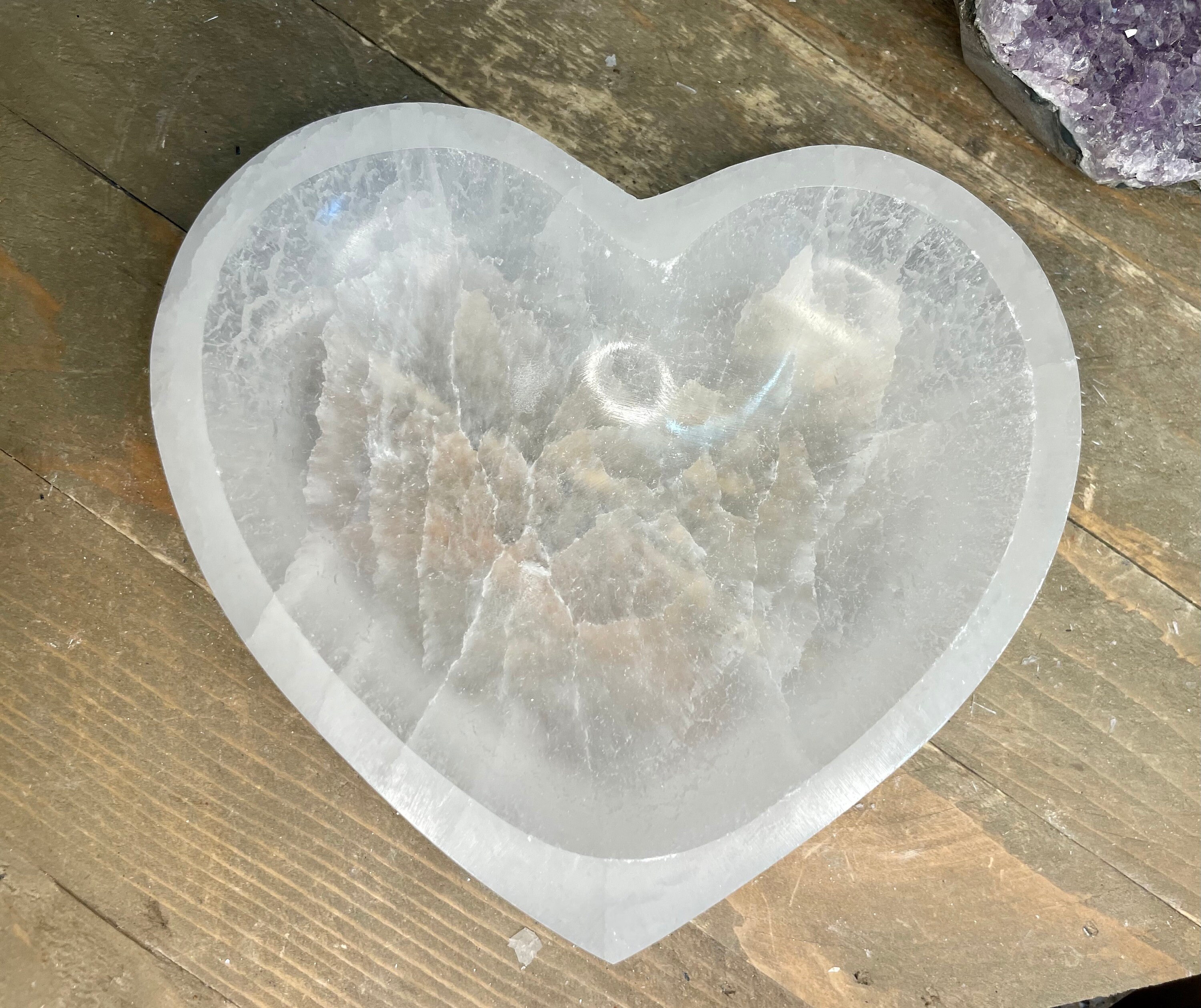 XL Selenite "Charging" Heart Bowl White Crystal Stone Reiki…
