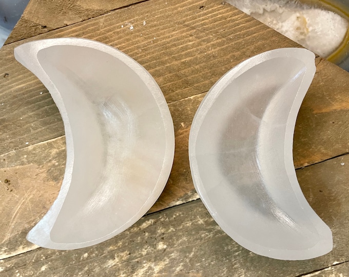 Selenite "Charging" Crescent Small Moon Bowl White Crystal Stone Reiki CHARGED Healing Cleansing
