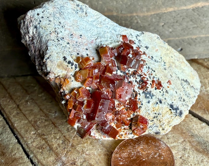 Vanadinite Crystals – Sparkling Red Vanadinite on Matrix, Specimen, Collectible Crystal from Morocco, 2.5 inch