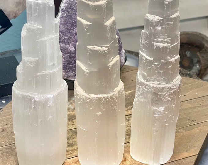 Large Selenite/Satin Spar Tower 5.5-6" Tall Skyscraper Healing Crystal Stone Reiki Meditation Energy Protection Selenite Stone