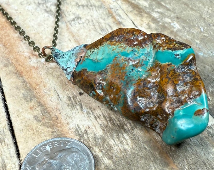 Handmade Turquoise Pendant – Southwestern Style Jewelry – Natural Hubei Turquoise Necklace – Crafted in Arizona 56mm