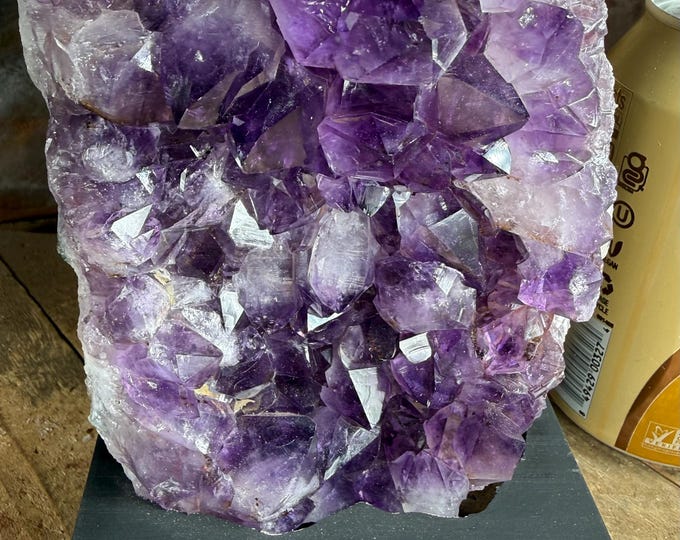 Amethyst Druzy Cluster on Wood Stand – Raw Purple Amethyst Crystal | Natural  Decorative Crystal Display, 6 inches including stand