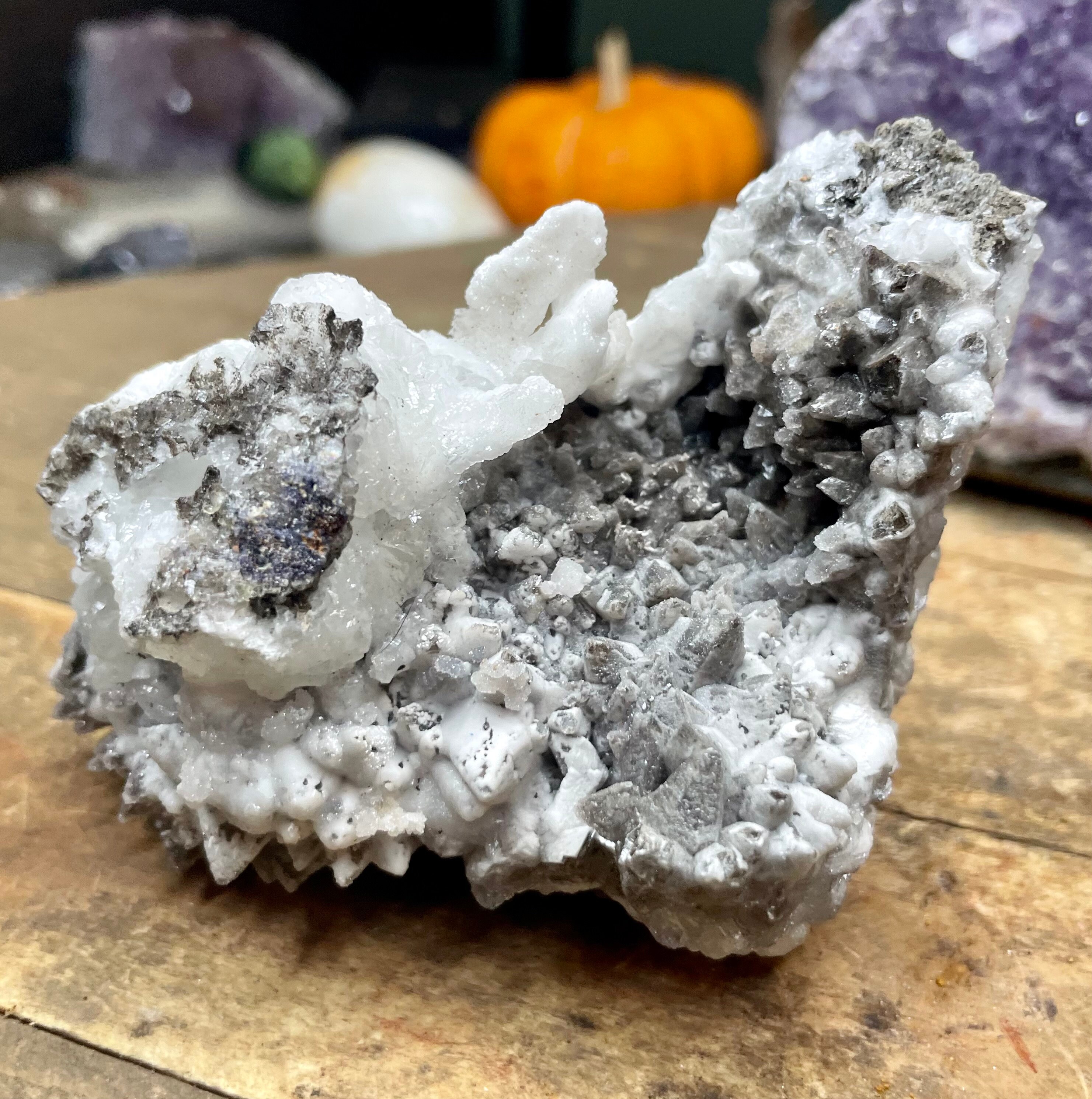 Rare botryoidal Fluorite on Dog Tooth Calcite Cluster from Mexico