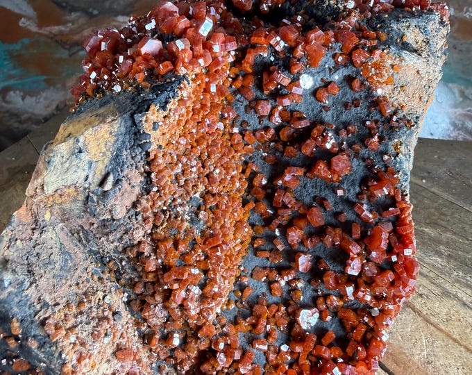 Large Vanadinite Crystal Cluster Crystals on Matrix , for Collection7.5 inch 6.8 lbs