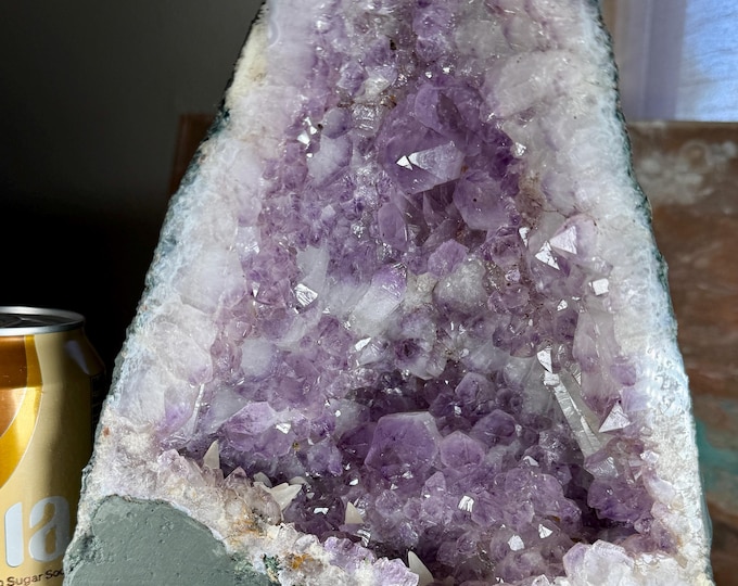 Standing Amethyst Cathedral Geode, Cut Base Druzy Cluster, 9.7x7.1 inch 13.99 lbs
