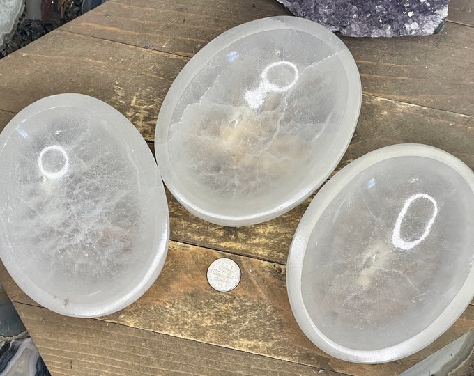 One Selenite/Satin Spar Charging" Oval Bowl White Crystal Stone Reiki CHARGED Healing Cleansing, K-OvalBowl