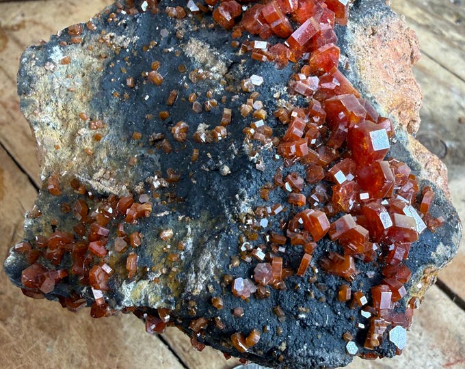 Vanadinite Crystals – Sparkling Red Vanadinite on Matrix, Specimen, Collectible Crystal from Morocco,  3 inch