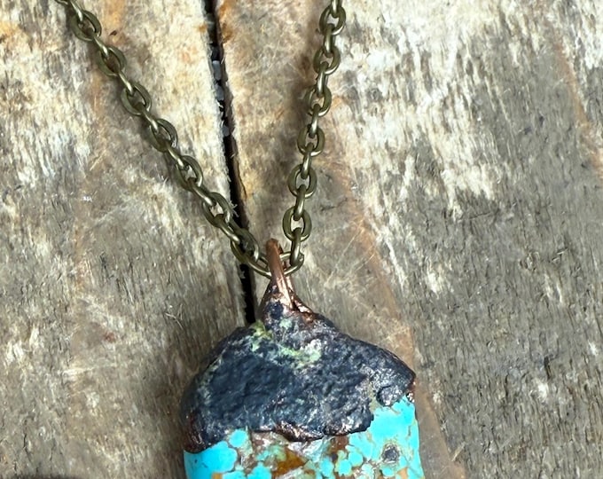 Handmade Turquoise Pendant – Southwestern Style Jewelry – Natural Hubei Turquoise Necklace – Crafted in Arizona cab1-5