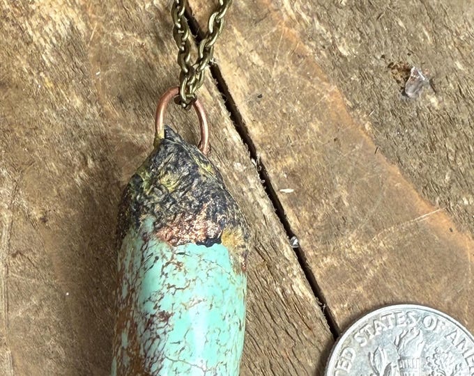 Handmade Turquoise Pendant – Southwestern Style Jewelry – Natural Hubei Turquoise Necklace – Crafted in Arizona cab1-10