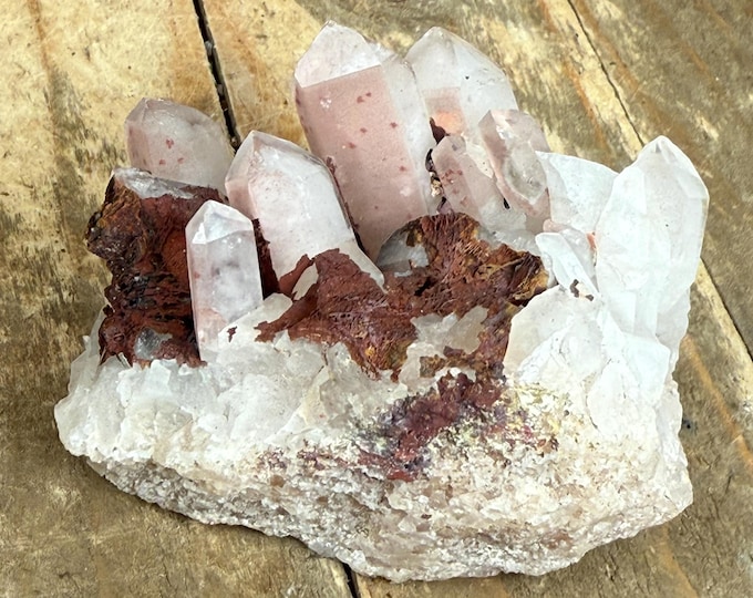 Hematite Quartz Multi point cluster  Quartz Red Hematite Crystal, Strawberry Quartz fflat2