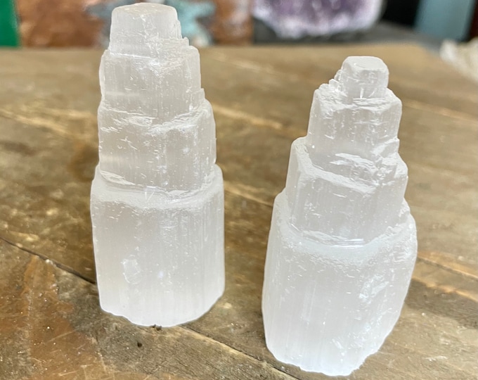 Selenite Selenite Layered Tower, Selenite  one of the more powerful healing stones, Selenite Crystal Stone-Polished Selenite Stone A024