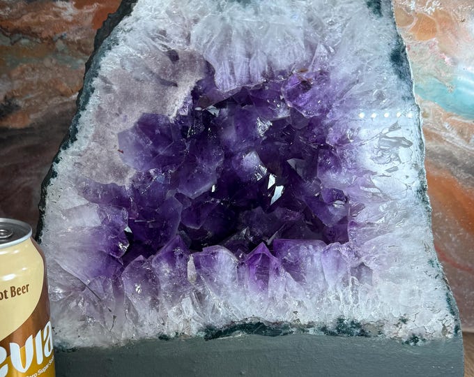Standing amethyst Cathedral, Cut Base Druze Geode, Amethyst Cathedral,  10x12 inch
