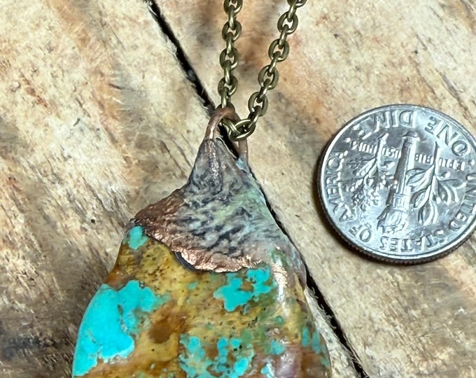 Handmade Turquoise Pendant – Southwestern Style Jewelry – Natural Hubei Turquoise Necklace – Crafted in Arizona cab1-1