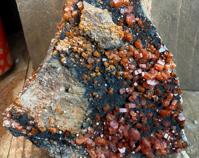 Large Vanadinite Crystal Cluster – Vibrant Red Hexagonal Crystals on Matrix | Natural Mineral Specimen, Morocco for Collection ,Display3-1