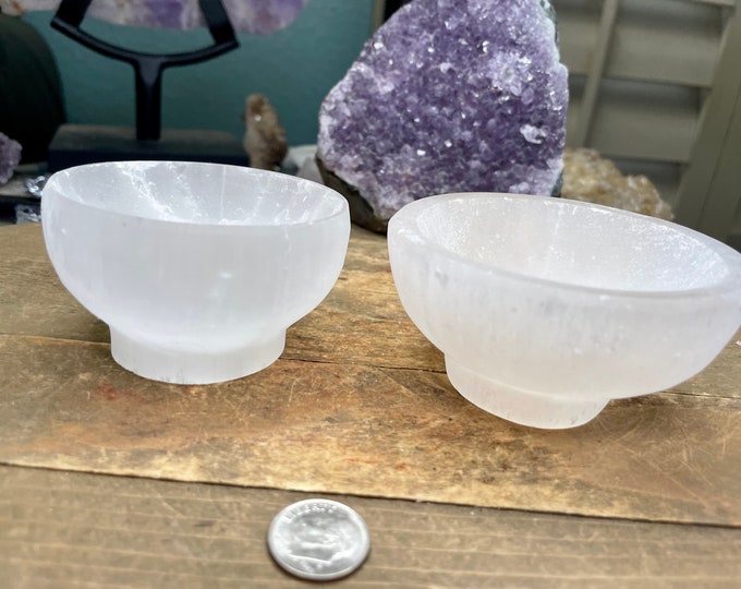 Selenite "Charging" Bowl with Base, White Crystal Stone Reiki Charged Healing Cleansing