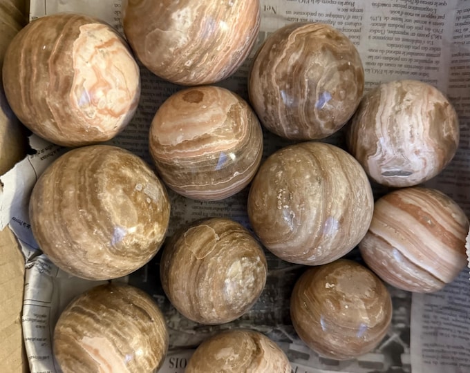 Banded Onyx Sphere: Natural Aragonite Crystal, Hand-Shaped Polished Stone Ball (50-62mm)