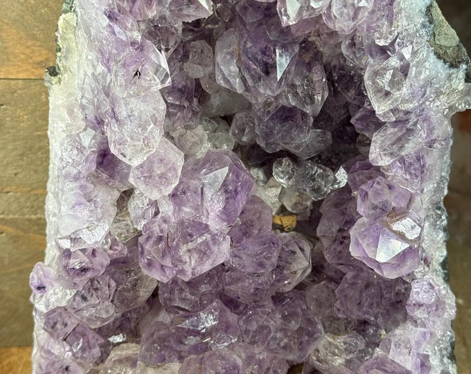 Standing Amethyst Cluster – Brazilian Druzy Geode with Cut Base Crystal for Display,  7 inch