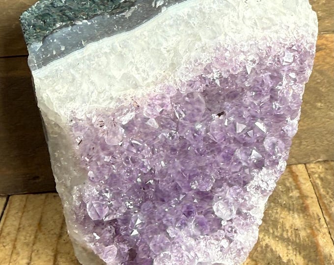 Standing Amethyst Cluster – Brazilian Druzy Geode with Cut Base | Natural Purple Crystal for Display, Home Decor  CBA2
