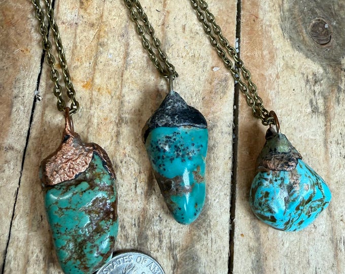 3 pcs. Handmade Turquoise Pendants – Southwestern Style Jewelry – Natural Hubei Turquoise Necklace – Crafted in Arizona
