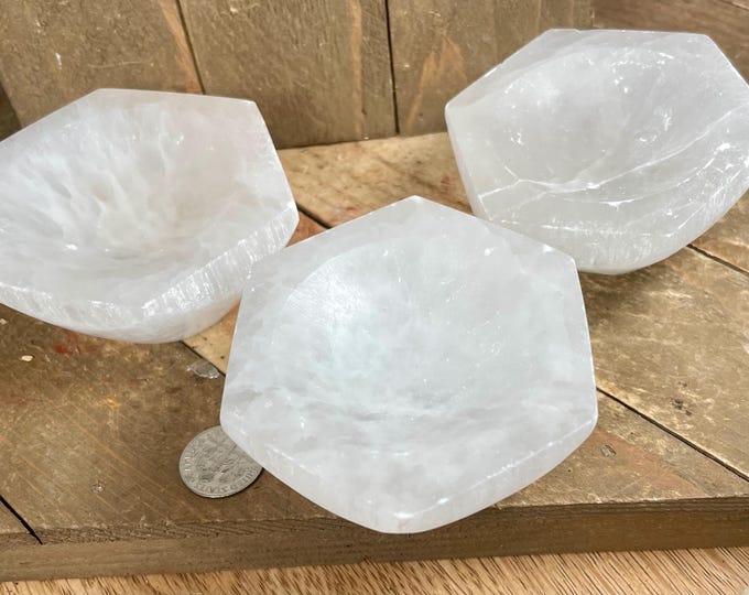 One Small Selenite "Charging" Bowl Hexagon Crystal Stone Reiki CHARGED Healing Cleansing